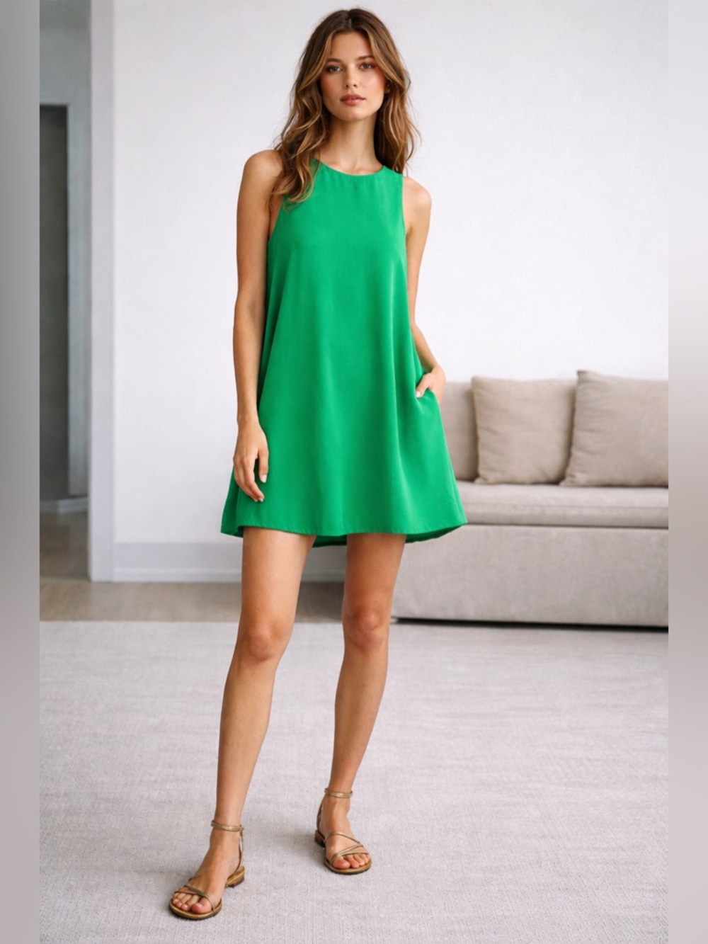 Zara Bright Green Sleeveless Mini Dress